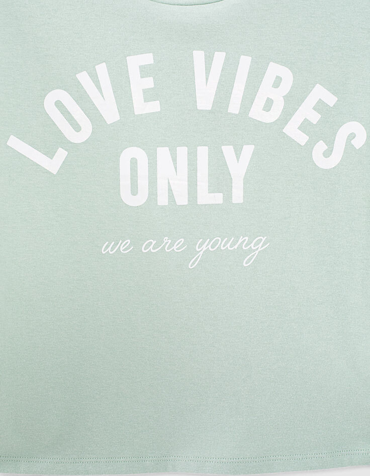 Zweifarbiges M&auml;dchen-T-Shirt mit Message in Mint-5
