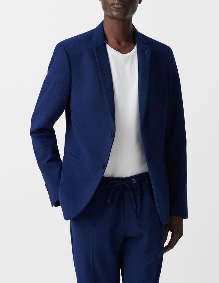 Men's indigo seersucker suit jacket-3