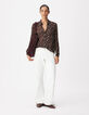 Chemise marron fluide voile imprim&eacute; pois Femme-3