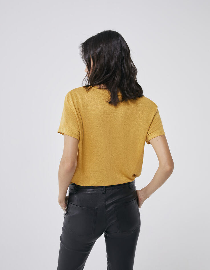 Tee-shirt jaune visuel message manches courtes femme-2
