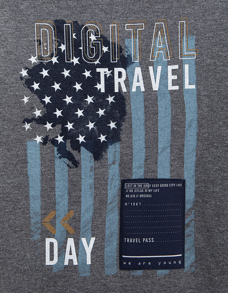 Tee-shirt gris chin&eacute; anthracite &agrave; drapeau gar&ccedil;on -2