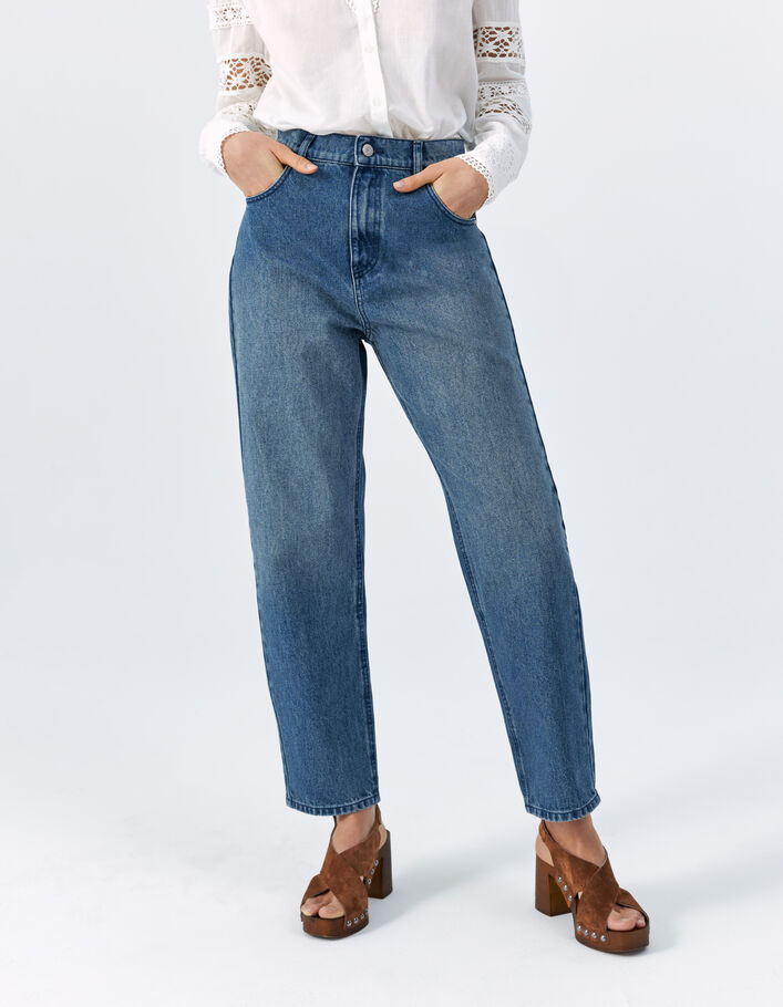 Women’s blue high-waist cropped mom jeans - IKKS