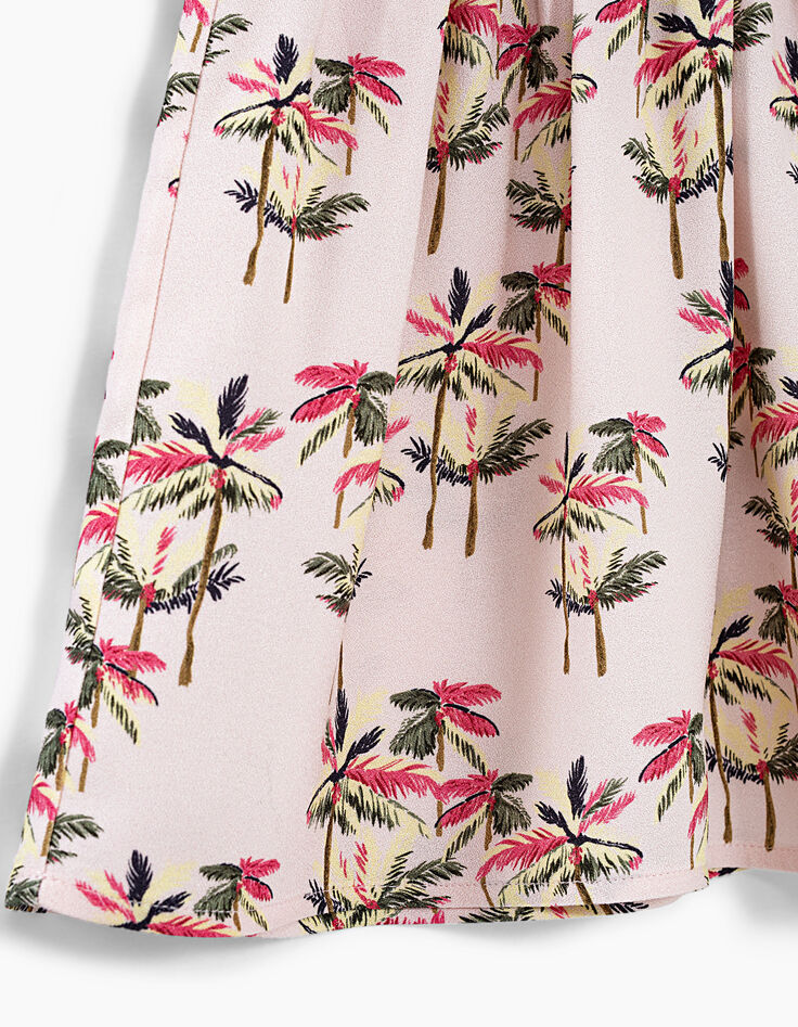 Girls’ off-white mixed fabric dress with palm print skirt-4 Girls’ off-white mixed fabric dress with palm print skirt-4