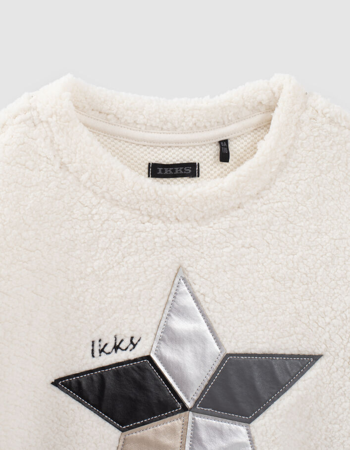 Girls’ ecru plush-style sweatshirt with star patch - IKKS