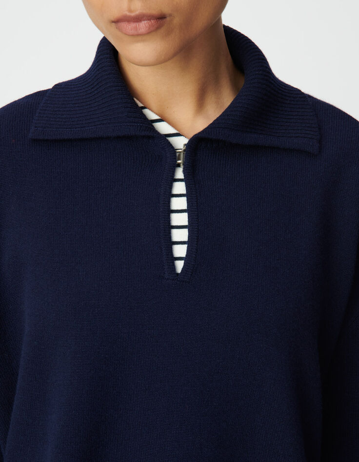 Jersey azul marino jacquard tart&aacute;n con cuello alto Mujer-4