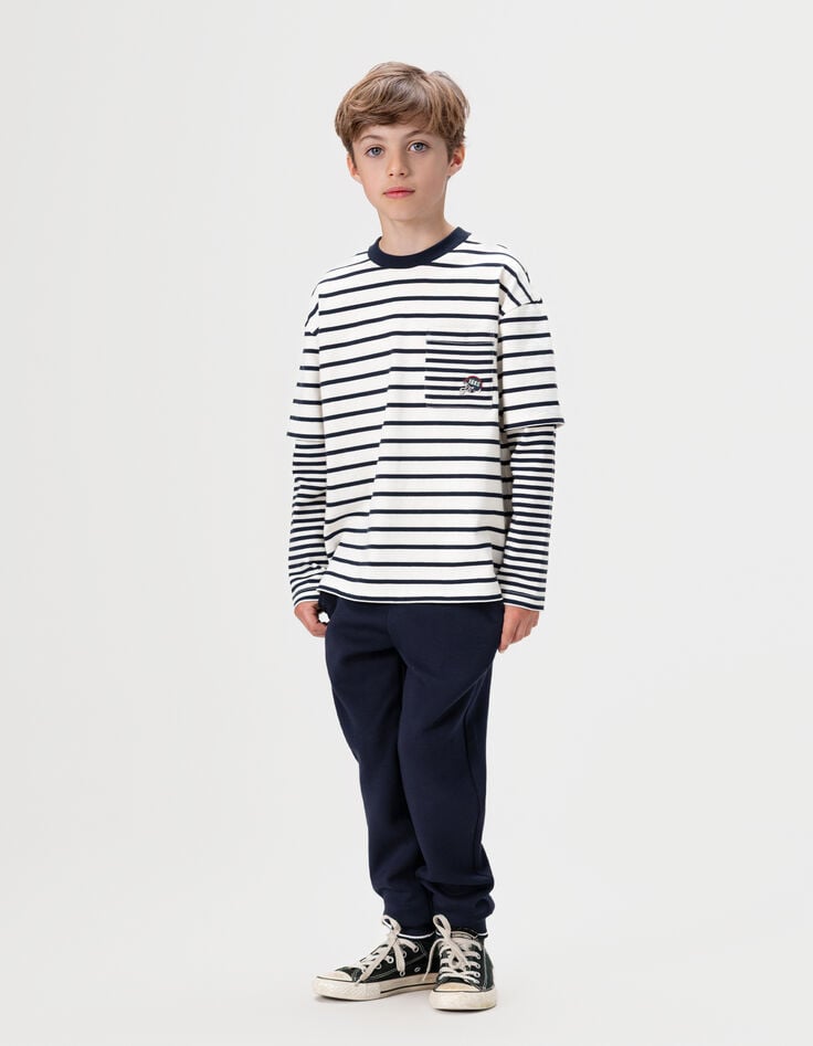 Boys’ organic cotton sailor T-shirt, trompe l’oeil sleeves-1 Boys’ organic cotton sailor T-shirt, trompe l’oeil sleeves-1