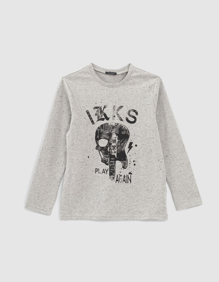 Graues Jungenshirt mit Totenkopfmotiv mit Gitarre-2