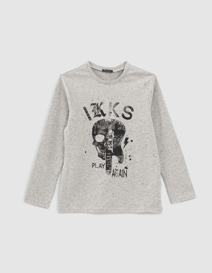 T-shirt gris visuel tête de mort-guitare garçon - IKKS