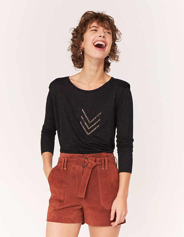 Short taille mi-haute en cuir de chèvre velours femme-3