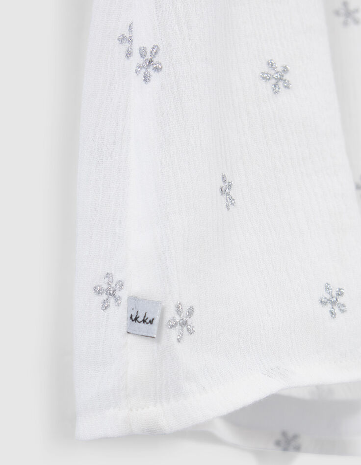 Girls’ ecru cotton gauze embroidered dress-5