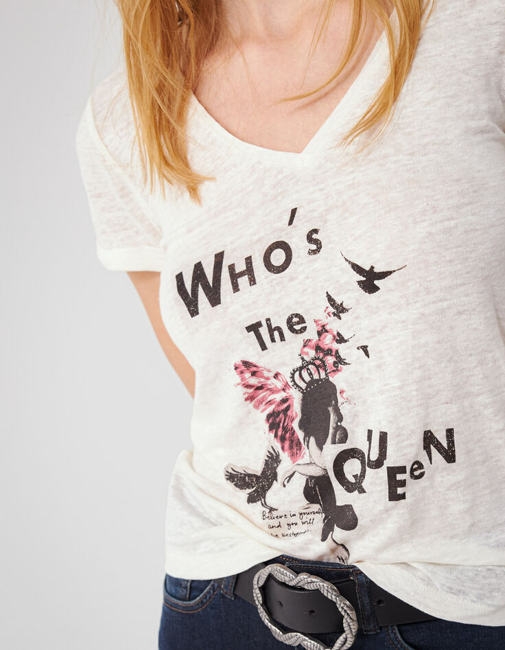 Tee-shirt lin certifié blanc visuel  graphique femme-4