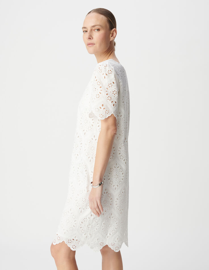 Mujer Vestido blanco de algodón orgánico con broderie anglaise-5