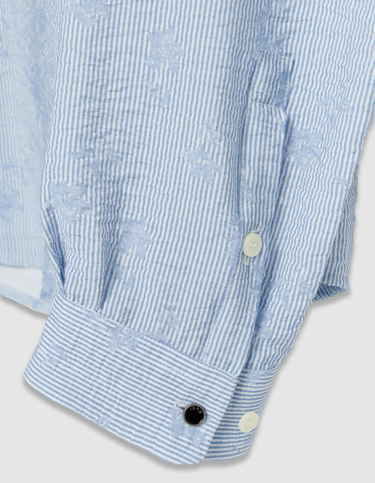 Blaues Slim-Fit-Hemd Blumen & Streifen-8
