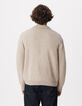 Beige gebreide herentrui met polokraag met knopen-3