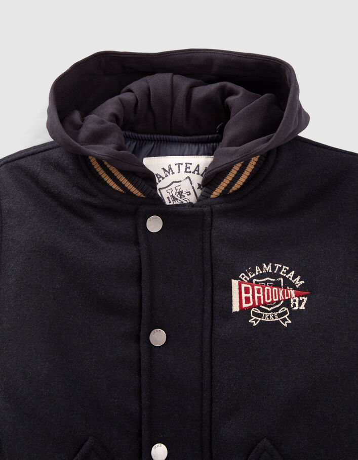 Teddy marine bi matière broderies et capuche garçon-4