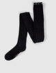 Girls’ black knit tights with cable knit down legs-1