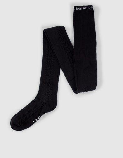 Girls’ black knit tights with cable knit down legs - IKKS