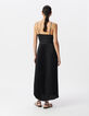 Women's pleated black maxi dress with thin straps-3