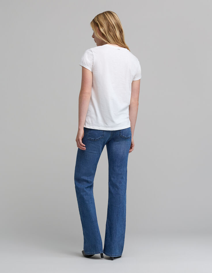 Mujer Camiseta blanca de manga corta con mensaje bordado-3 Mujer Camiseta blanca de manga corta con mensaje bordado-3