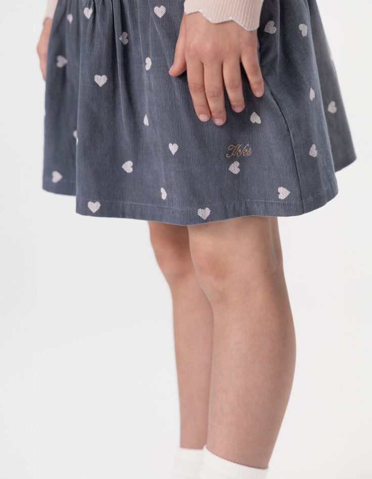 Korte blauwe fluwelen rok hartmotief meisjes-2