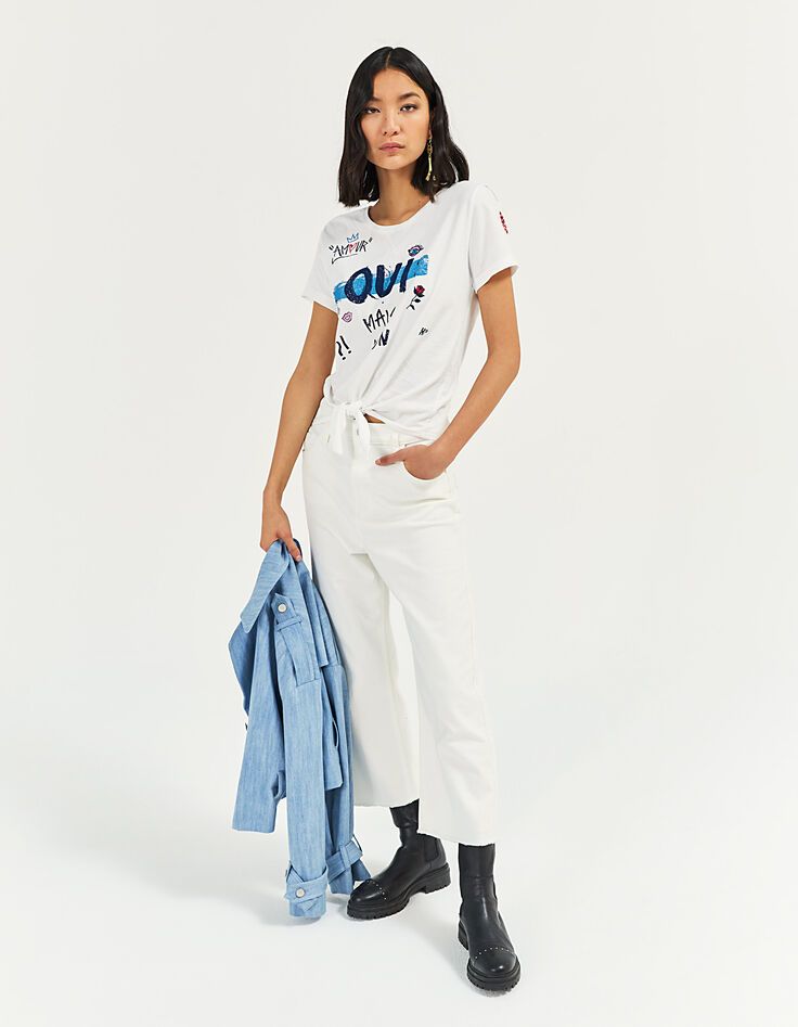 Tee-shirt en coton blanc cassé visuel message Paris femme-4