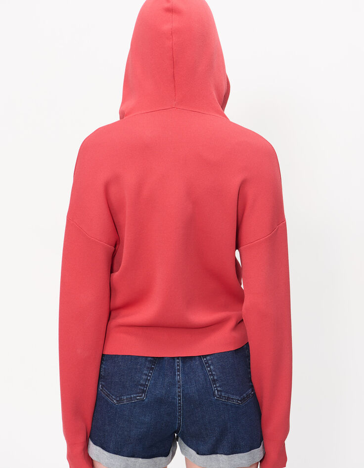Pull coquelicot tricot à capuche et col zippé I.Code-4
