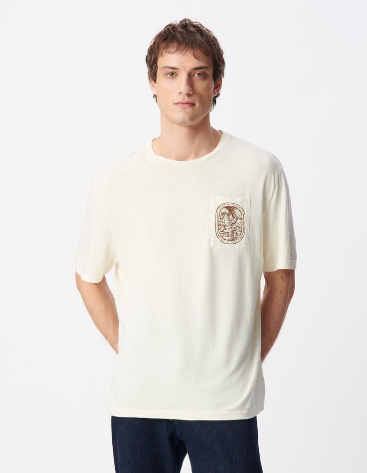 Beiges T-Shirt Bio-Baumwolle mit Tasche-1