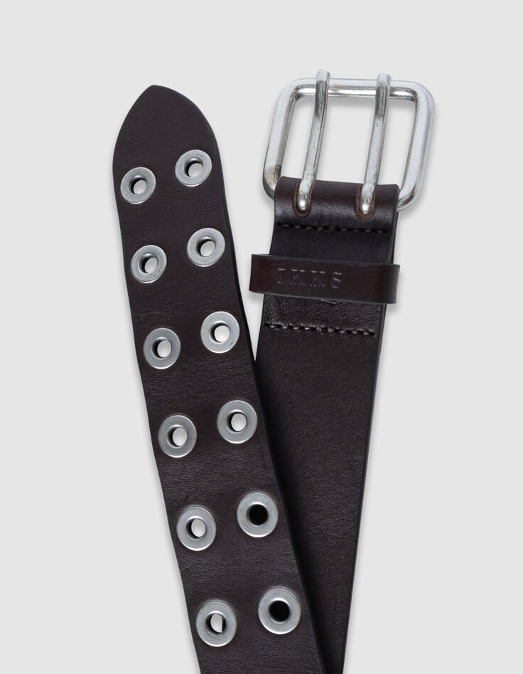 Mujer cintur&oacute;n de cuero marr&oacute;n con remaches-4