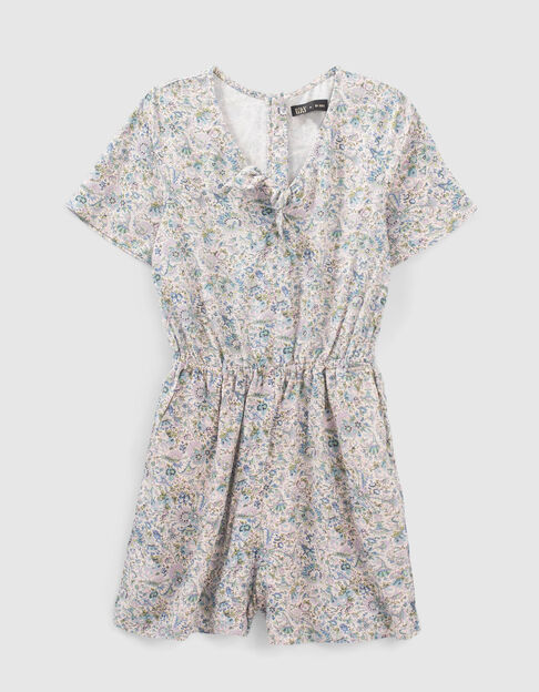Girls' ecru flowery print LENZING™ ECOVERO™ playsuit
