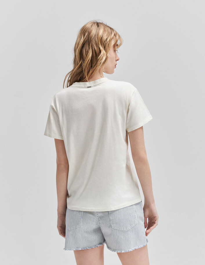 Wit T-shirt biokatoen strass op foto palmen Dames - IKKS