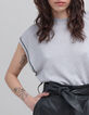 Women's cloud grey lurex knit top with curb chain detail-3