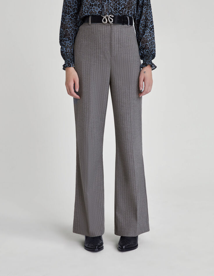 Pantalon de costume flare gris à rayures tennis Femme-2