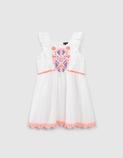Robe blanc cassé broderies ethniques fluo fille - IKKS