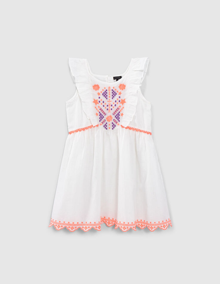 Robe blanc cassé broderies ethniques fluo fille-1
