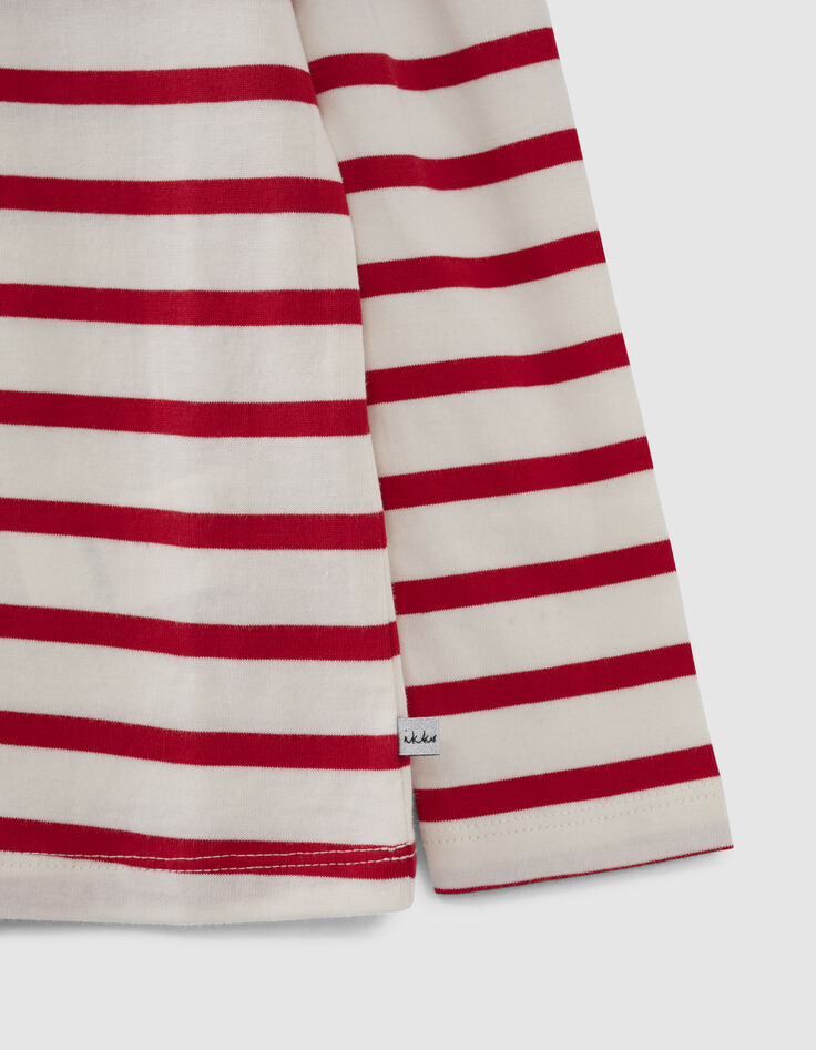Girls’ ecru mini me T-shirt with red stripes-4