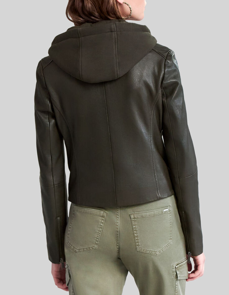 Chaqueta cuero wakame estilo motero capucha-3