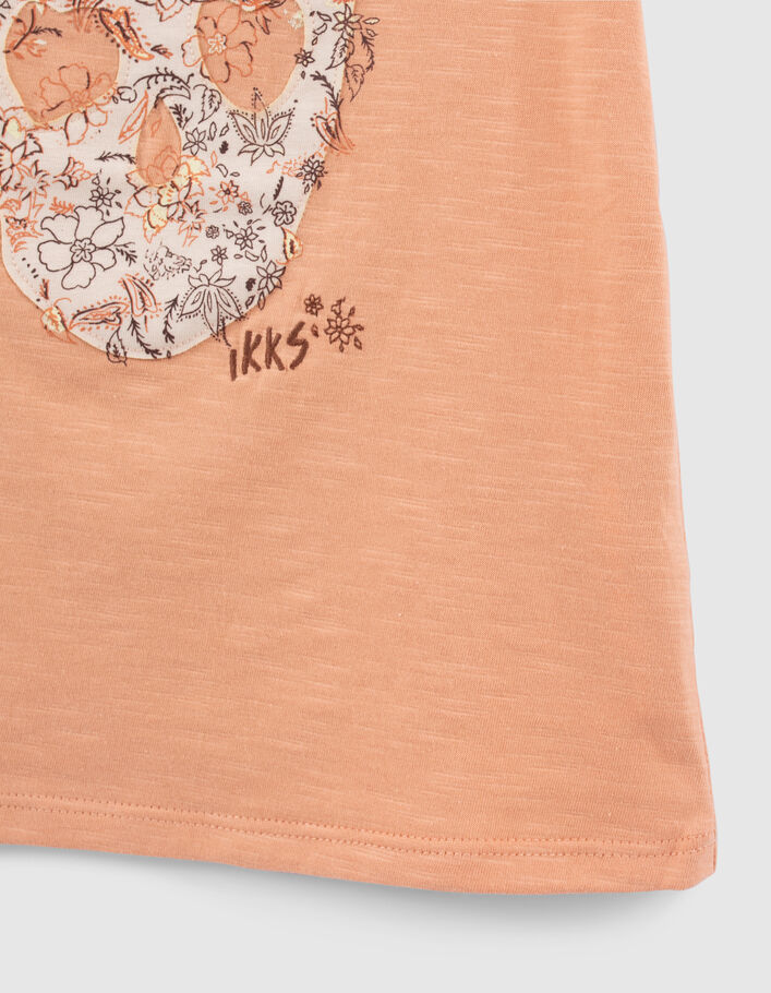 T-shirt orangé coton bio tête de mort fleurie fille - IKKS