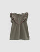 Baby girl khaki dress with palm print headband-2