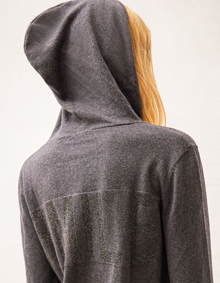 Women’s grey hooded cardigan with metallic rock intarsia