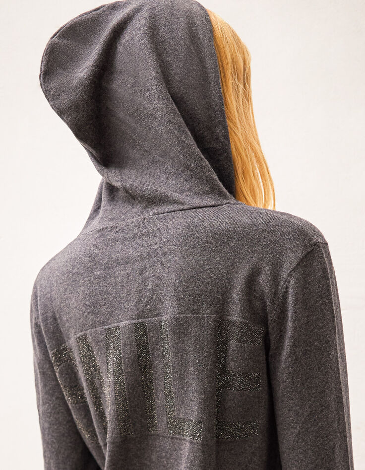 Women’s grey hooded cardigan with metallic rock intarsia-2