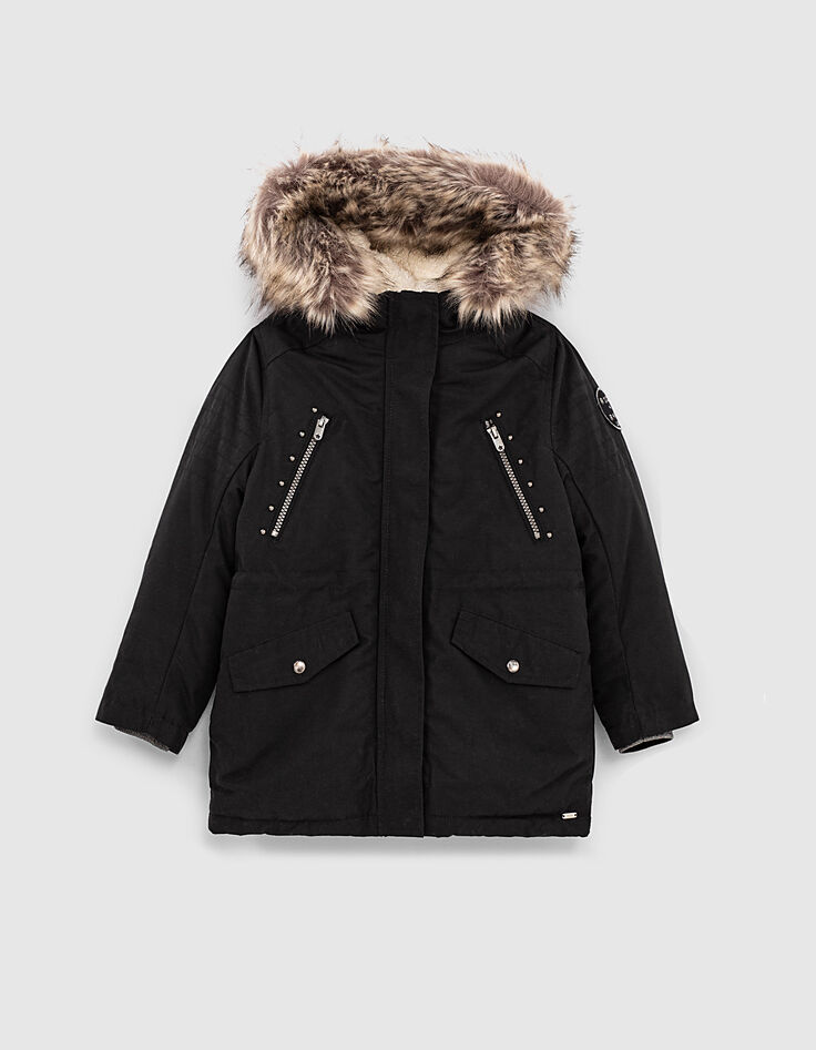 Schwarzer 2-in-1-M&auml;dchenparka mit Steppweste mit Sternen-6