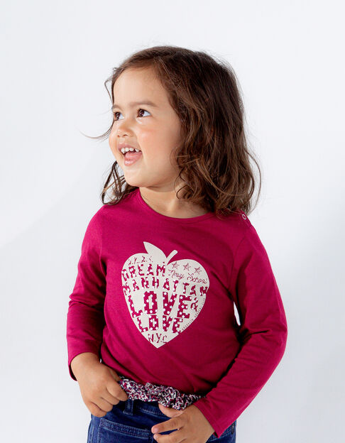 Bordeaux T-shirt biokatoen opdruk appel-hart babymeisjes