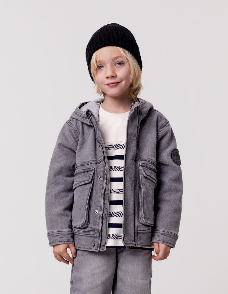Blouson en jean gris à capuche garçon-2