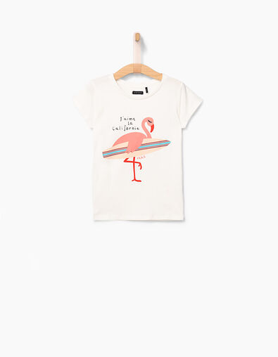 Tee-shirt blanc cassé flamant rose-surfeur fille - IKKS