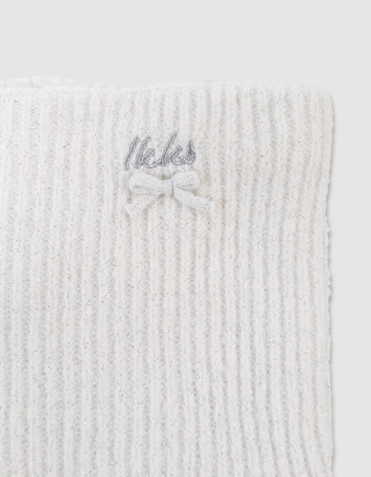 Weißer Mädchenstricksnood mit Glitzer und Schleife-2 Weißer Mädchenstricksnood mit Glitzer und Schleife-2