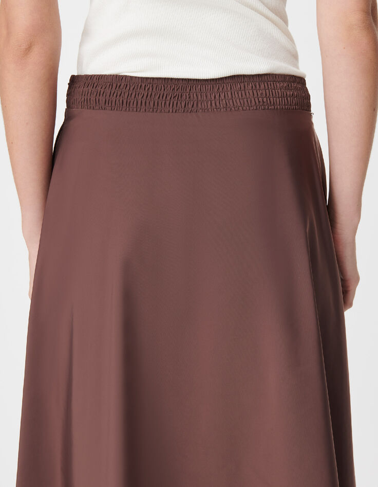 Jupe longue marron en taffetas pour femme-6