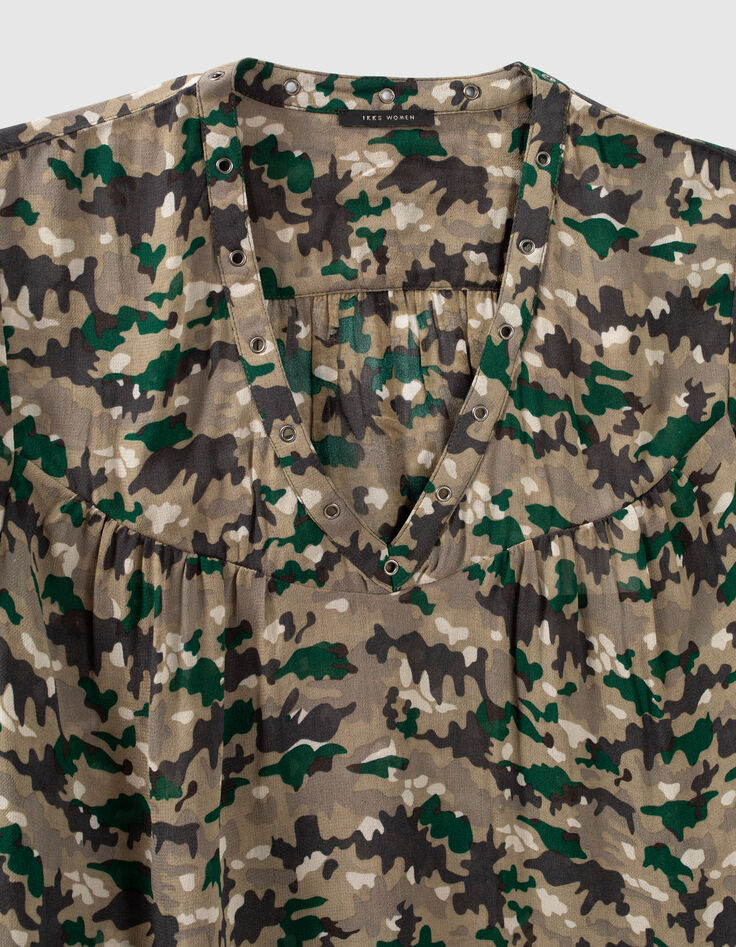 Moosgrüne Damenbluse mit Green-Camo-Print-4
