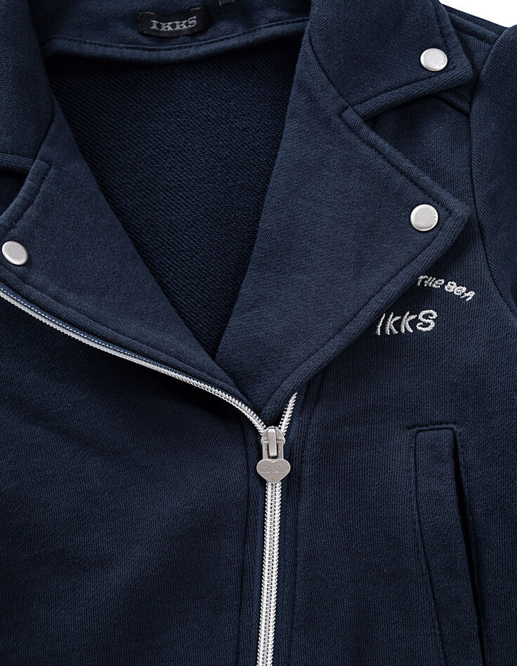 Veste navy esprit motard en molleton fille-3