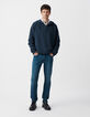 Inktblauwe sweater met kap en ritskraag Heren-2