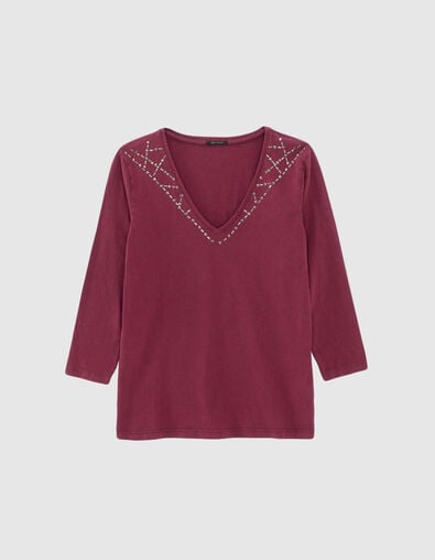 Women’s burgundy organic cotton long sleeve T-shirt - IKKS
